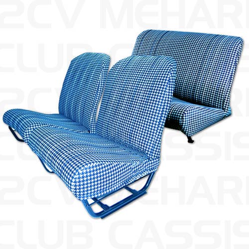 Seatcoverset (2 front + 1 rear) with sides pied poule bleu 2CV/DYANE