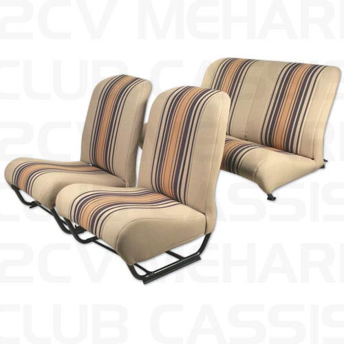 Set seatcovers with sides and round corner tissu striped beige 2CV/DYANE