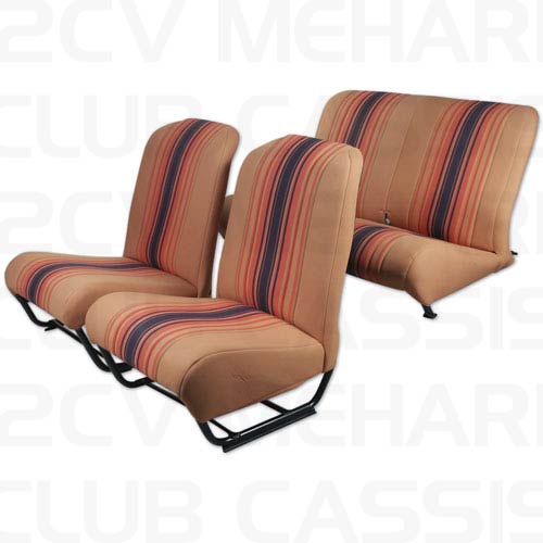 Oranje gestreept stof - bekledingsset stoel ronde hoek met gesloten zijkant 2CV/DYANE