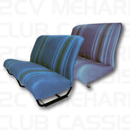 Ensemble garniture banquette avec rabat tissu raye bleu 2CV/DYANE