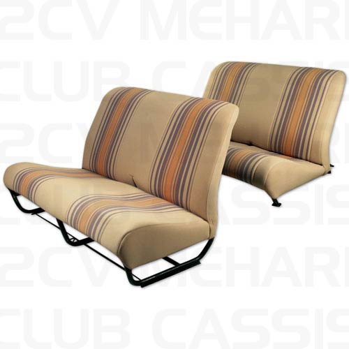 Ensemble garniture banquette avec rabat tissu raye beige 2CV/DYANE