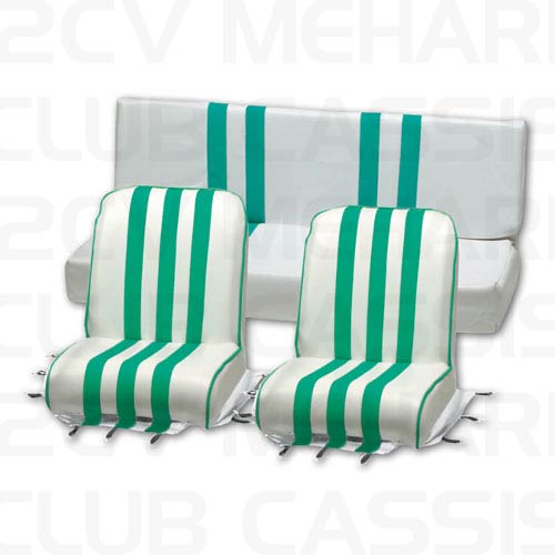 Ensemble garniture siège 3 pièces (2avant, 1 arrière) blanc-vert MEHARI
