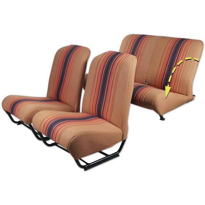 Oranje gestreept stof - bekledingsset stoel + klapbank stoelrug rechte hoek met gesloten zijkant 2CV/DYANE