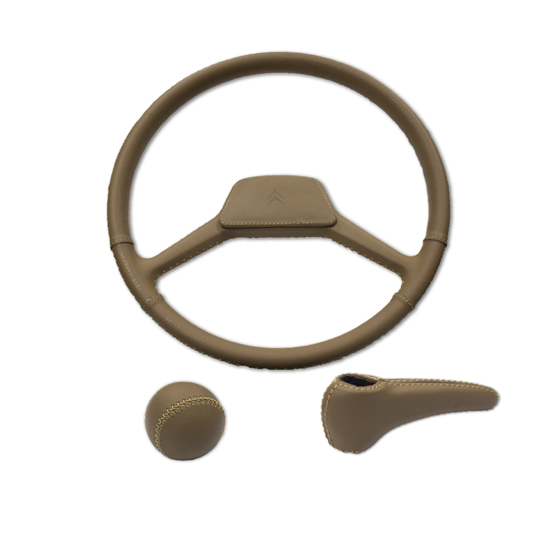 Set steering wheel and gear lever brown leather