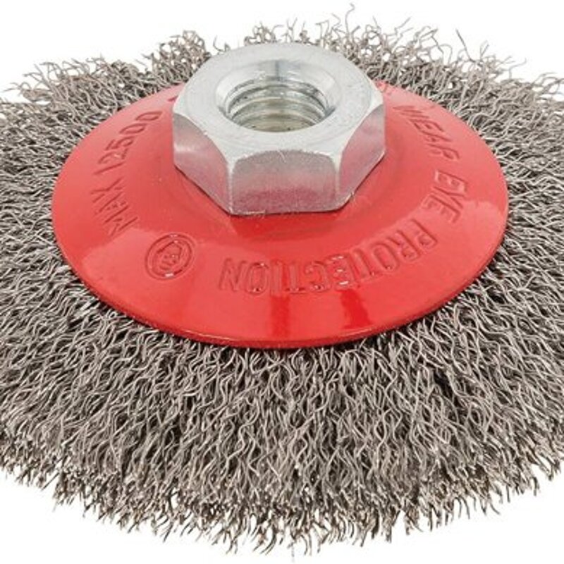 Wire brush with corrugated steel wire 100mm M14 from Silverline