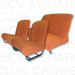 Ensemble garniture siège (2 avant + 1 arrière) avec rabat tissu orange 2CV/DYANE