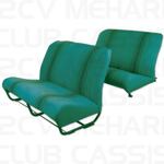 Ensemble garniture banquette avec rabat tissu raye vert 2CV/DYANE